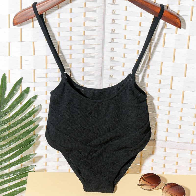 

Textured Suspender Bikini Panty, Black