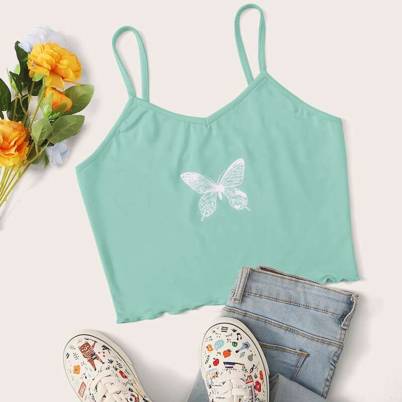 

Butterfly Print Crop Cami, Green