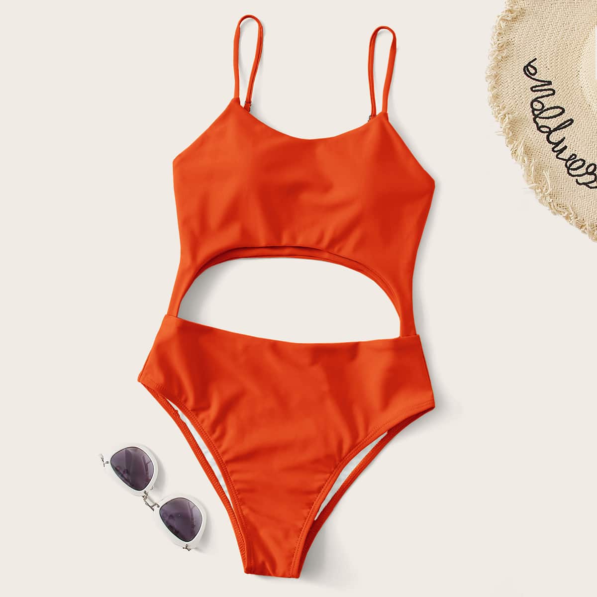 

Neon Orange Cutout Cami One Piece Swimsuit, Orange bright