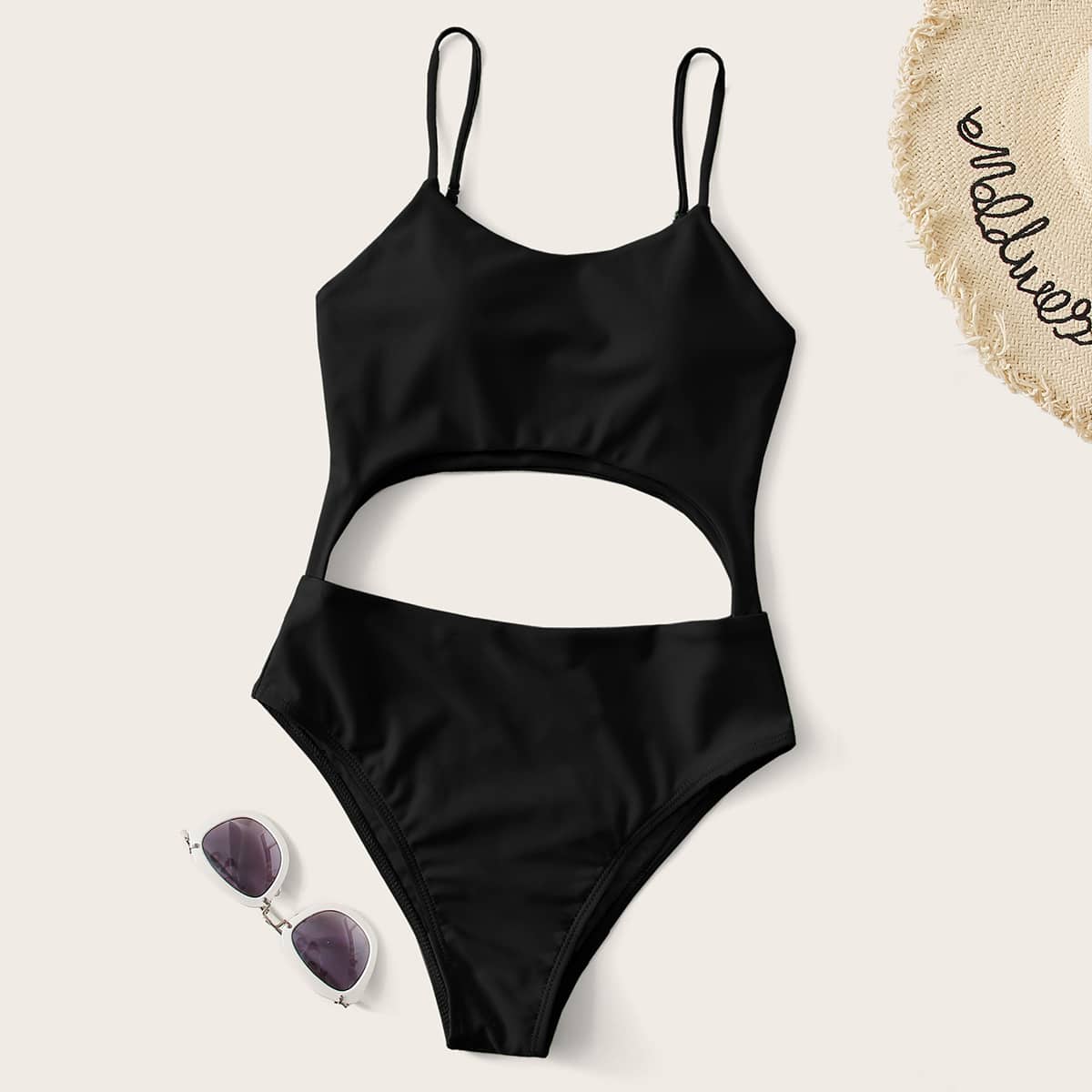

Cutout Cami One Piece Swimsuit, Black