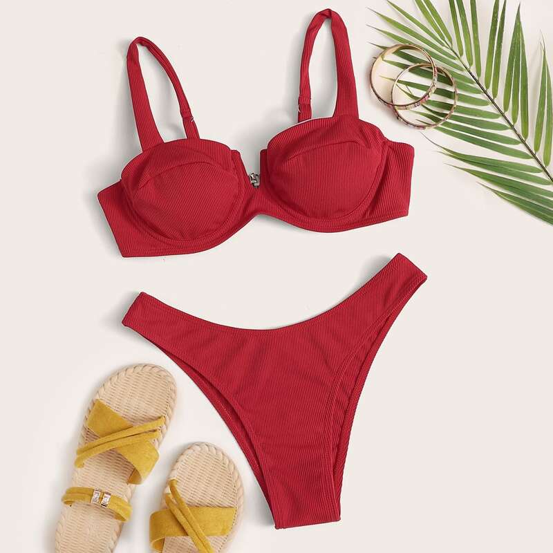 

Push Up High Leg Bikini Swimsuit, Red