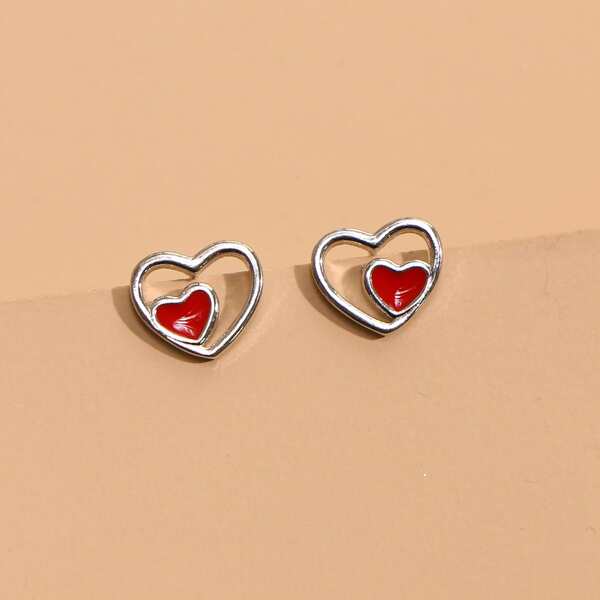 

Heart Design Stud Earrings, Silver
