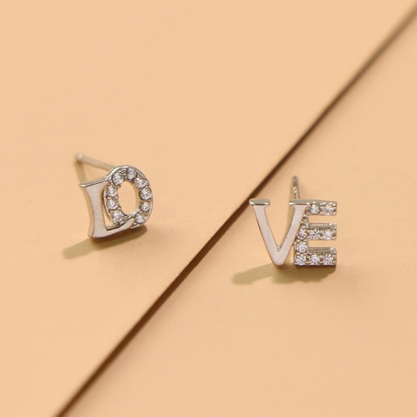 

Letter Design Stud Earrings, Silver