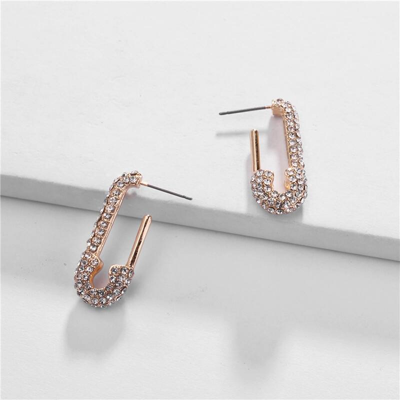 

1pair Rhinestone Geo Earrings, Multicolor
