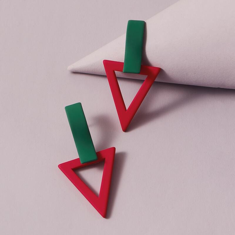

1pair Colorblock Triangle Earrings, Multicolor