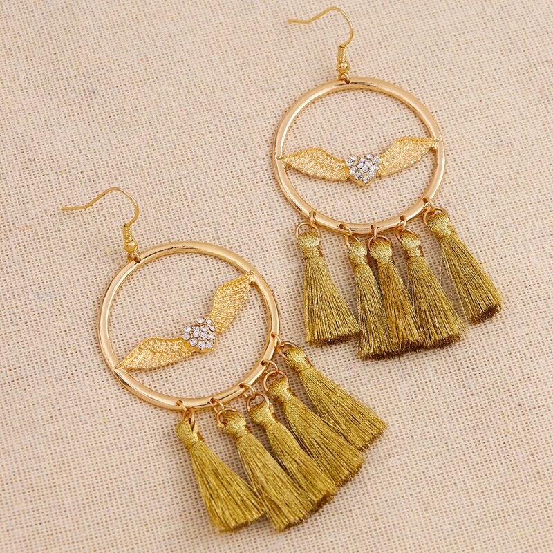 

Tassel Charm Round Drop Earrings, Gold