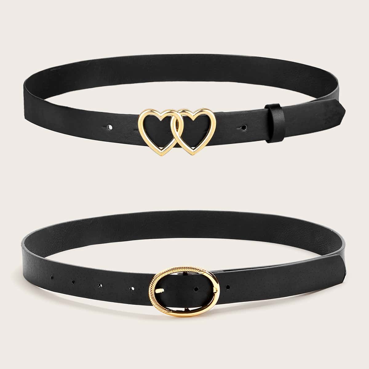 

2pcs Buckle PU Belt, Black