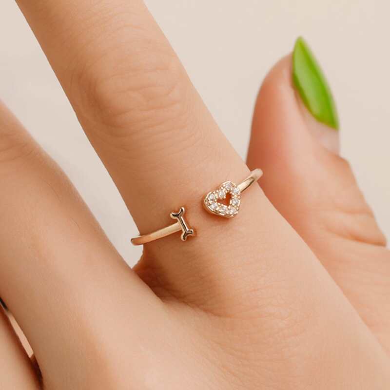 

1pc Heart Rhinestone Ring, Gold