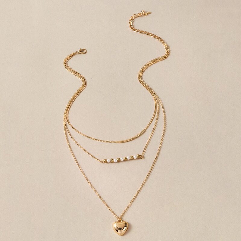 

1pc Heart Layered Chain Necklace, Gold