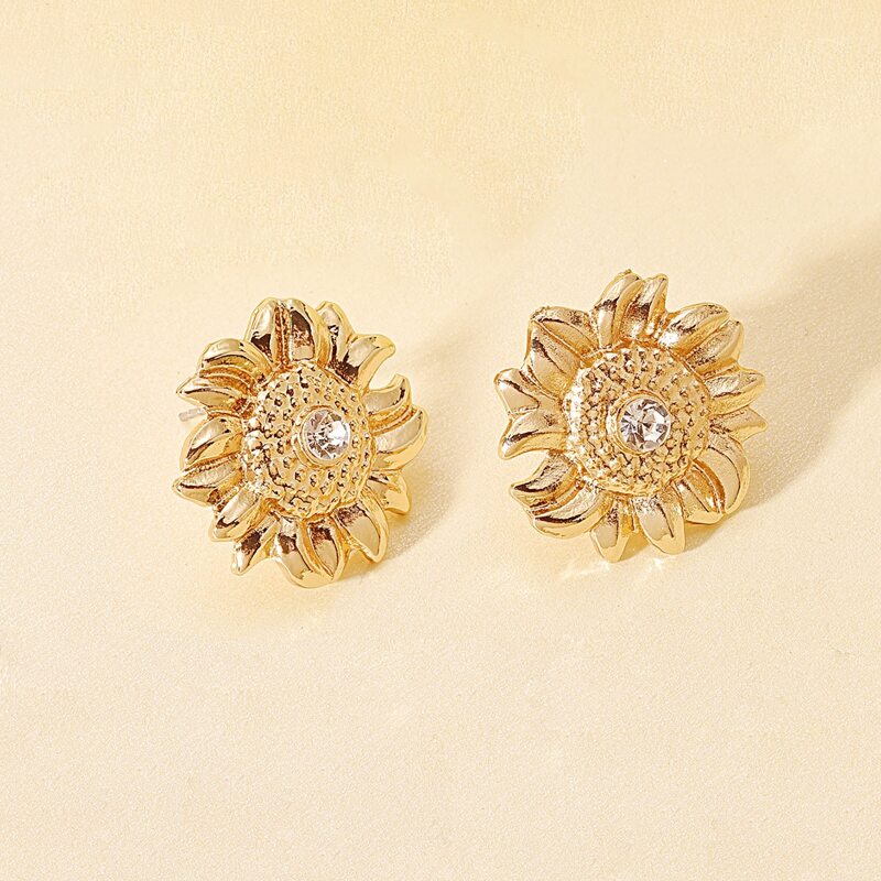 

1pair Rhinestone Floral Stud Earrings, Gold