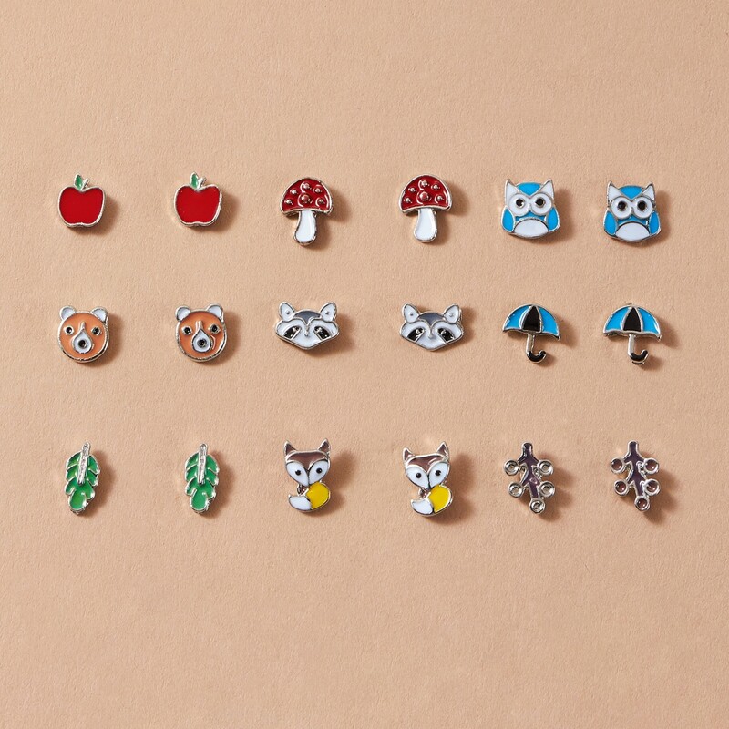 

9pairs Cartoon Stud Earrings, Multicolor