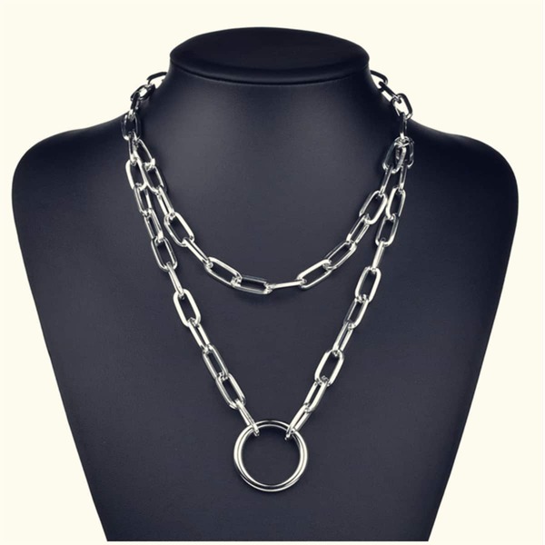 

1pc Men Ring Chunky Chain Necklace, Silver