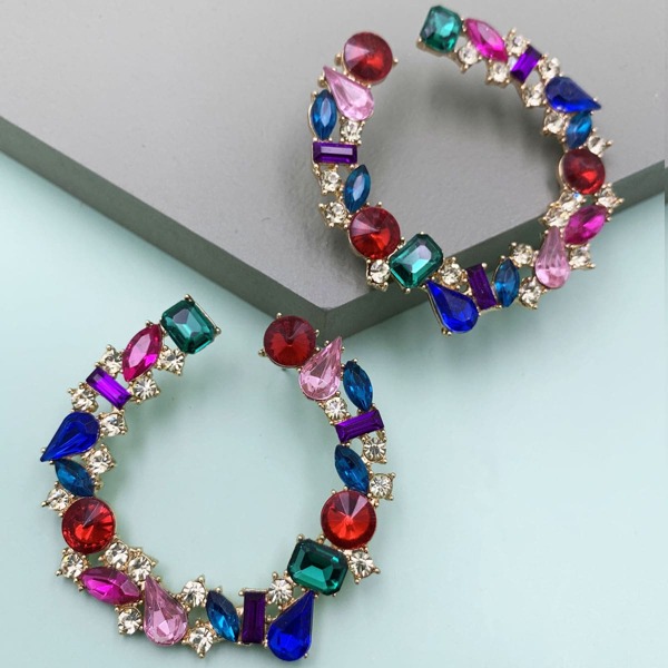 

1pair Gemstone Loop Earrings, Multicolor