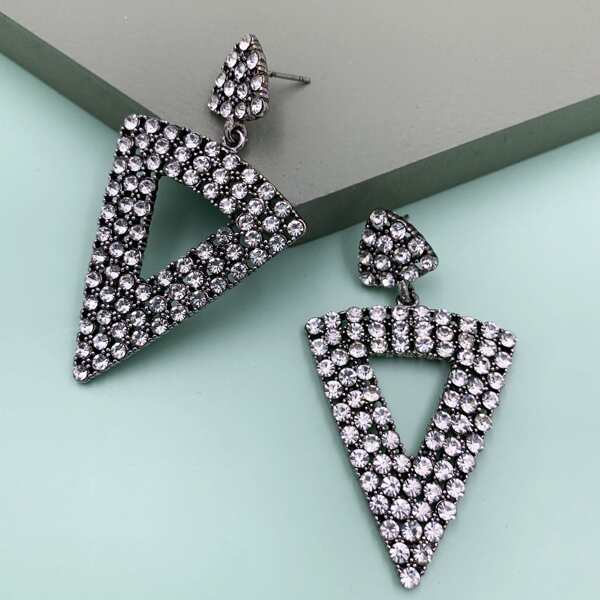 

1pair Rhinestone Pave Earrings, Silver