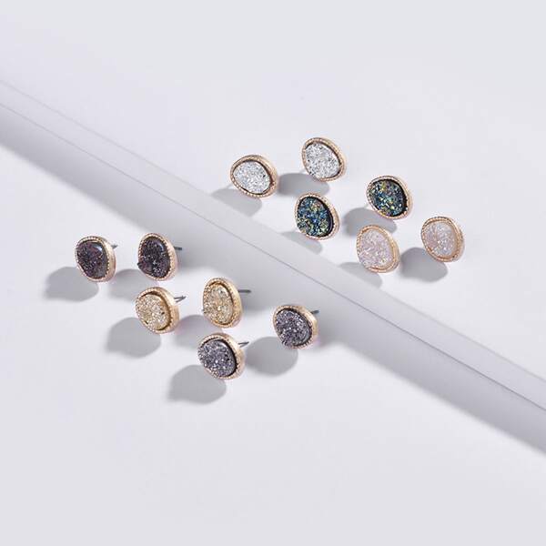 

6pairs Glitter Stud Earrings, Multicolor
