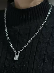 時尚流行1入組式男士鎖鏈項鍊合金，適合珠寶禮物和時尚外觀 - 銀色 - 查看 2