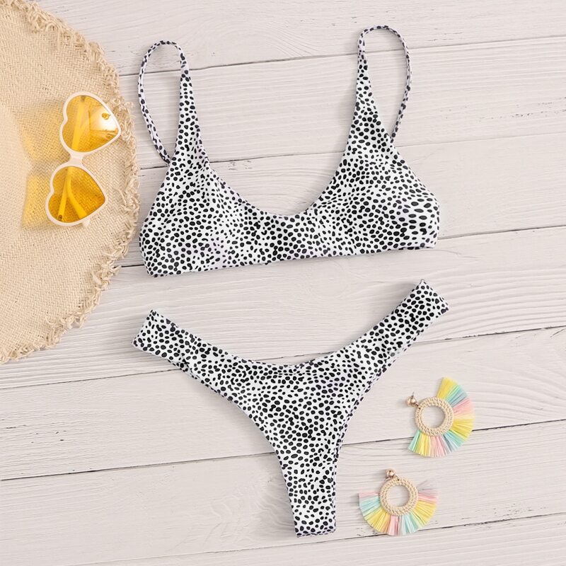

Dalmatian High Leg Bikini Swimsuit, Black and white