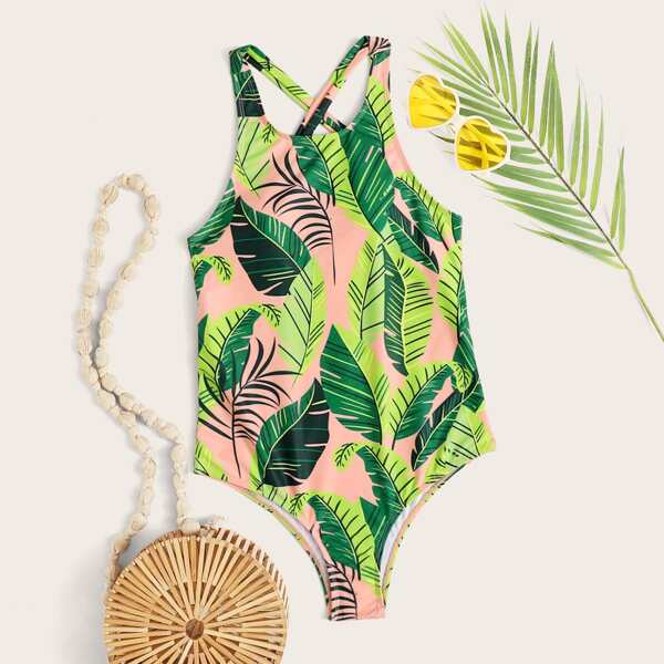 

Tropical Crisscross One Piece Swimsuit, Multicolor