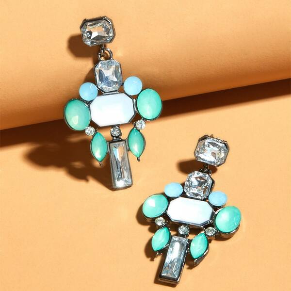 

Gemstone Engraved Drop Earrings, Multicolor