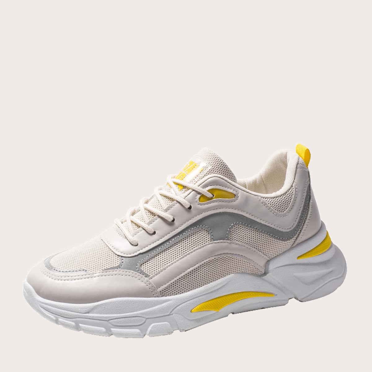 

Guys Lace-up Front Mesh Panel Sneakers, Beige