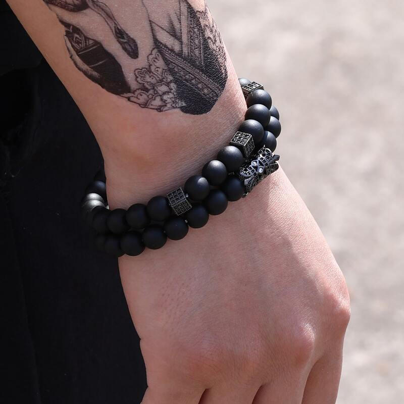 

2pcs Guys Beaded Bracelet, Black