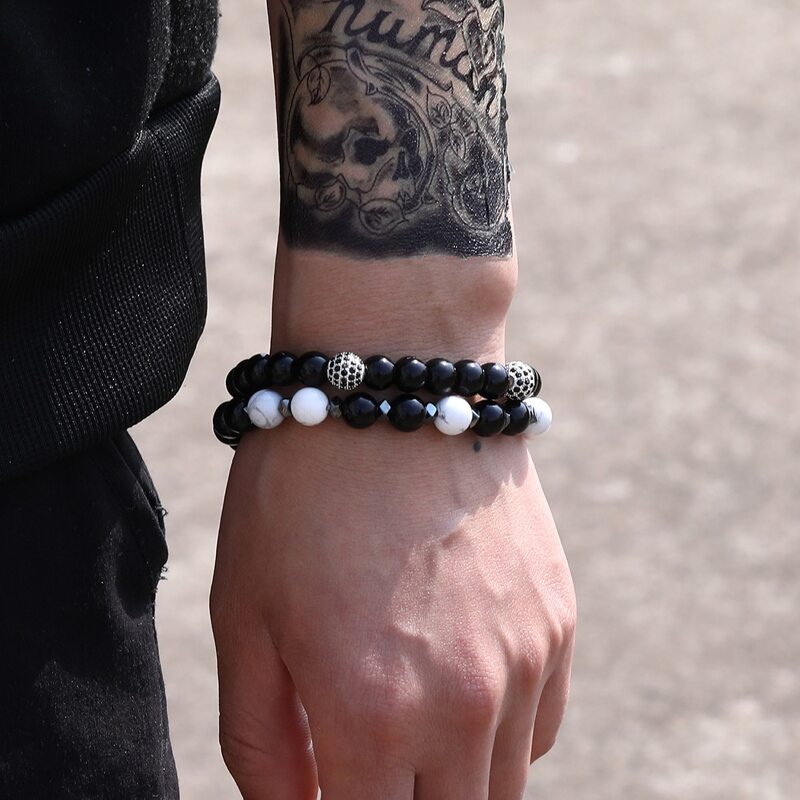 

2pcs Guys Beaded Bracelet, Black