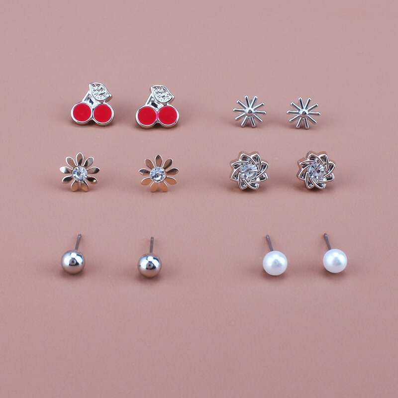 

Cherry Design Stud Earrings, Multicolor