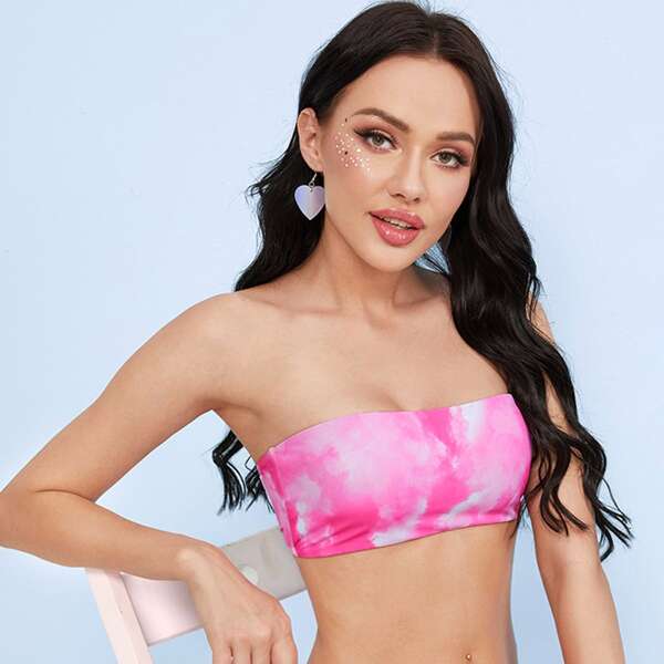 

Tie Dye Bikini Bandeau, Pink