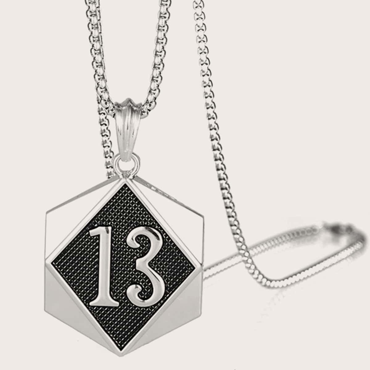 

1pc Guys 13 Tag Snake Chain Necklace, Silver