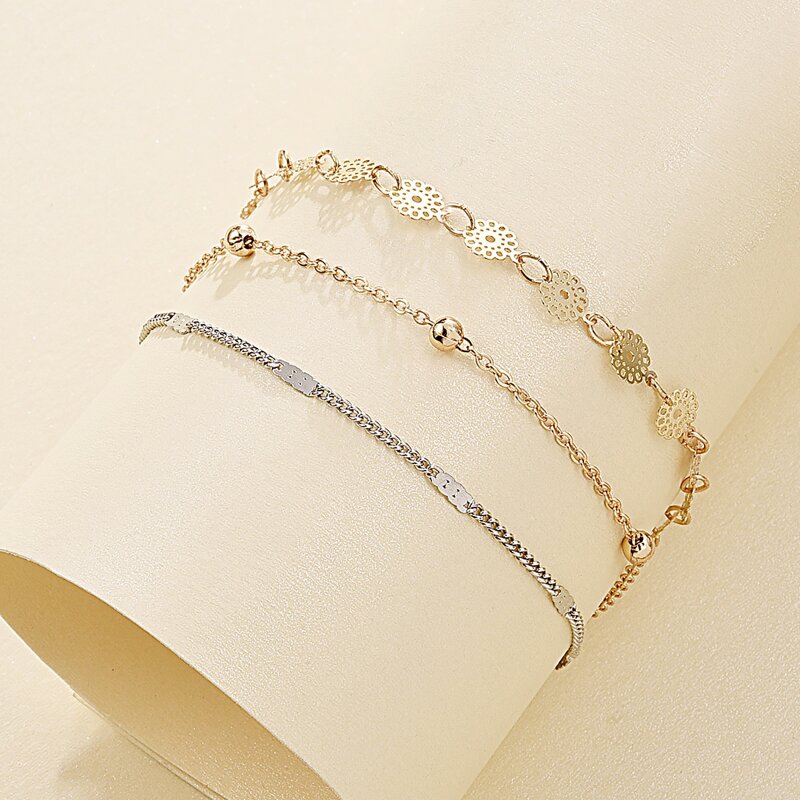 

Flower Decor Anklet, Gold silver