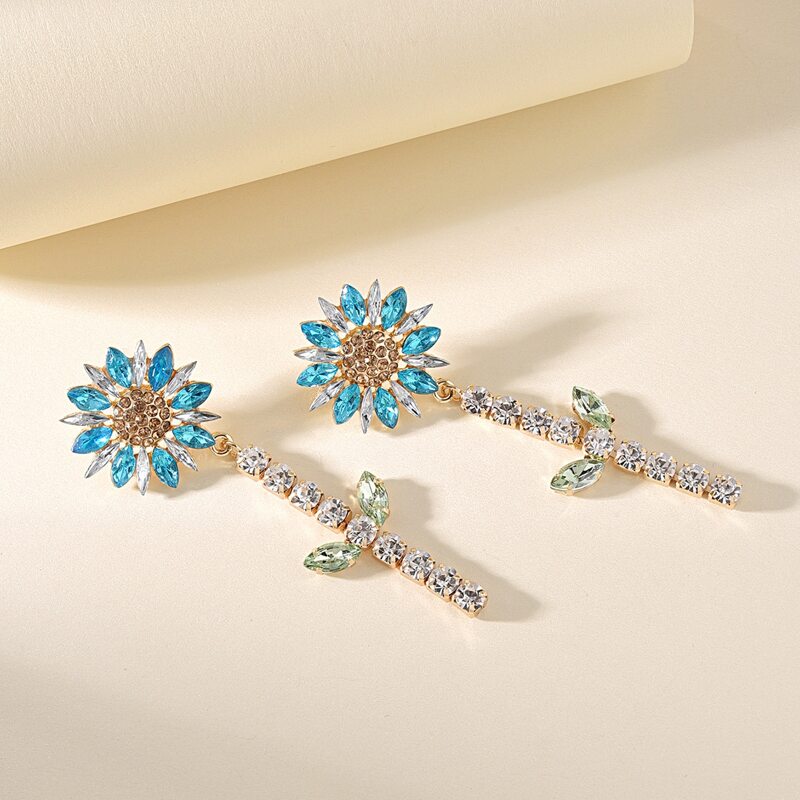 

1pair Rhinestone Floral Earrings, Multicolor