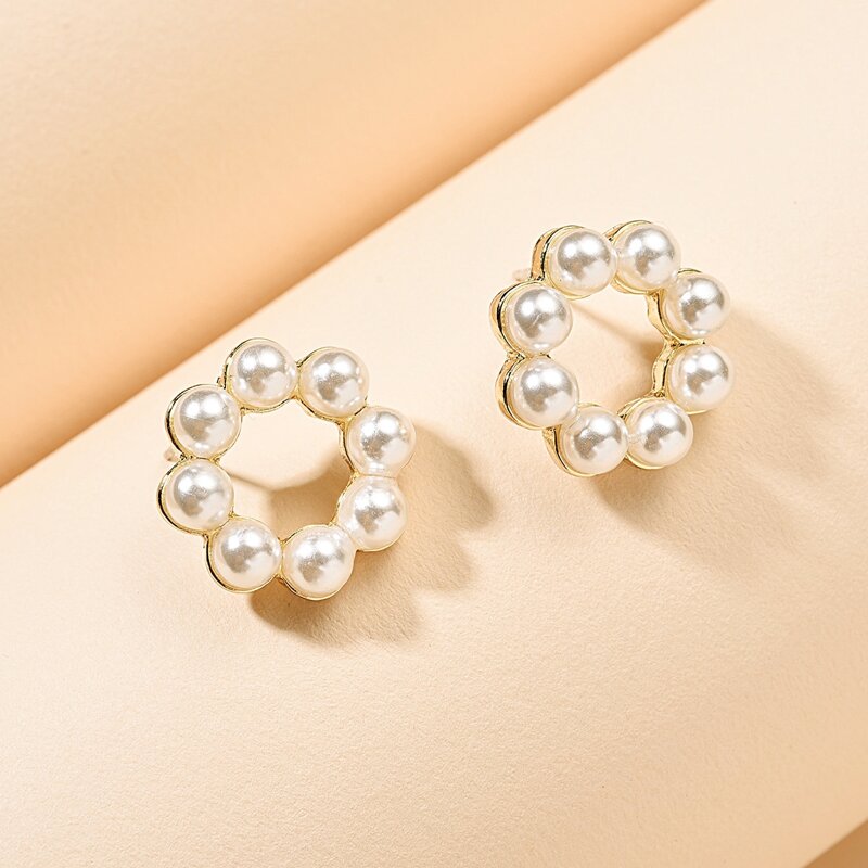 

1pair Loop Faux Pearl Earrings, White
