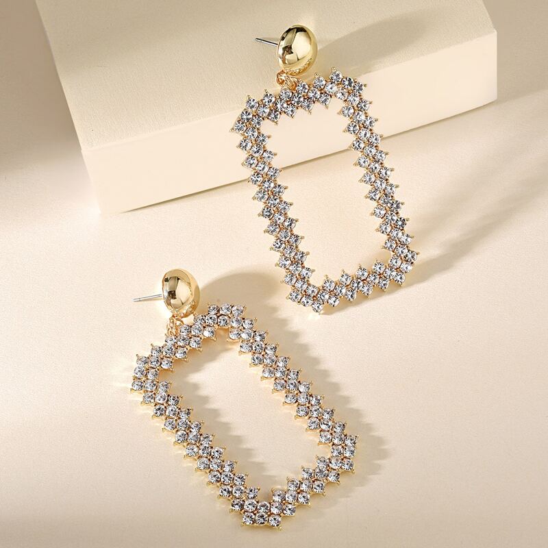 

Rhinestone Engraved Hollow Out Earrings, Silver