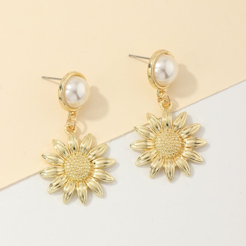 

Flower Charm Drop Earrings, Gold