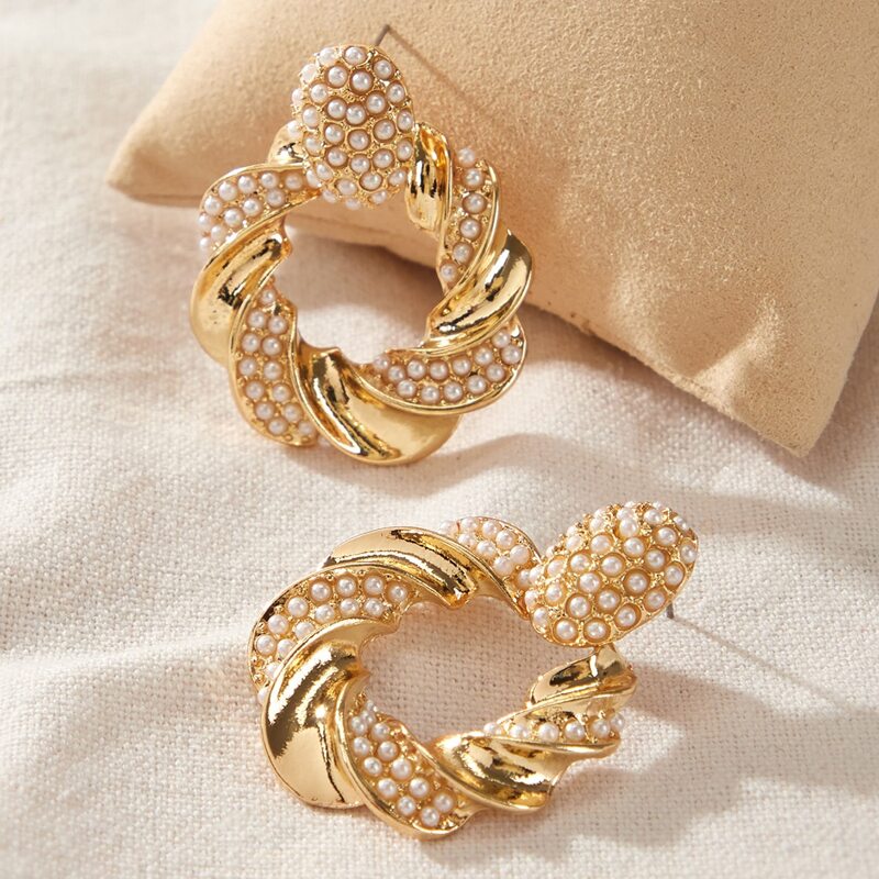 

Faux Pearl Earrings, Gold