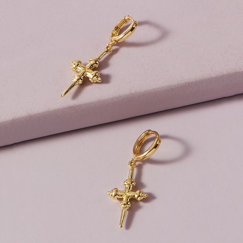 

Cross Decor Earrings, Gold