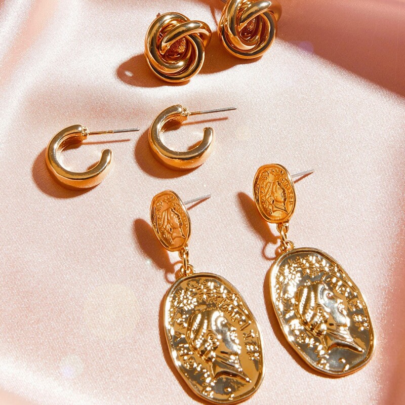 

Coin Drop Earrings, Gold