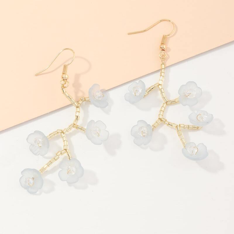 

Flower Decor Drop Earrings, Gold