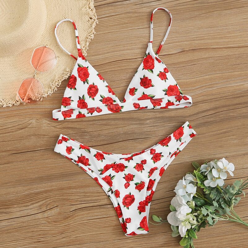 

Floral Triangle High Cut Bikini Swimsuit, Multicolor