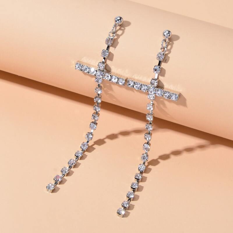 

Cross Design Drop Earrings, Silver