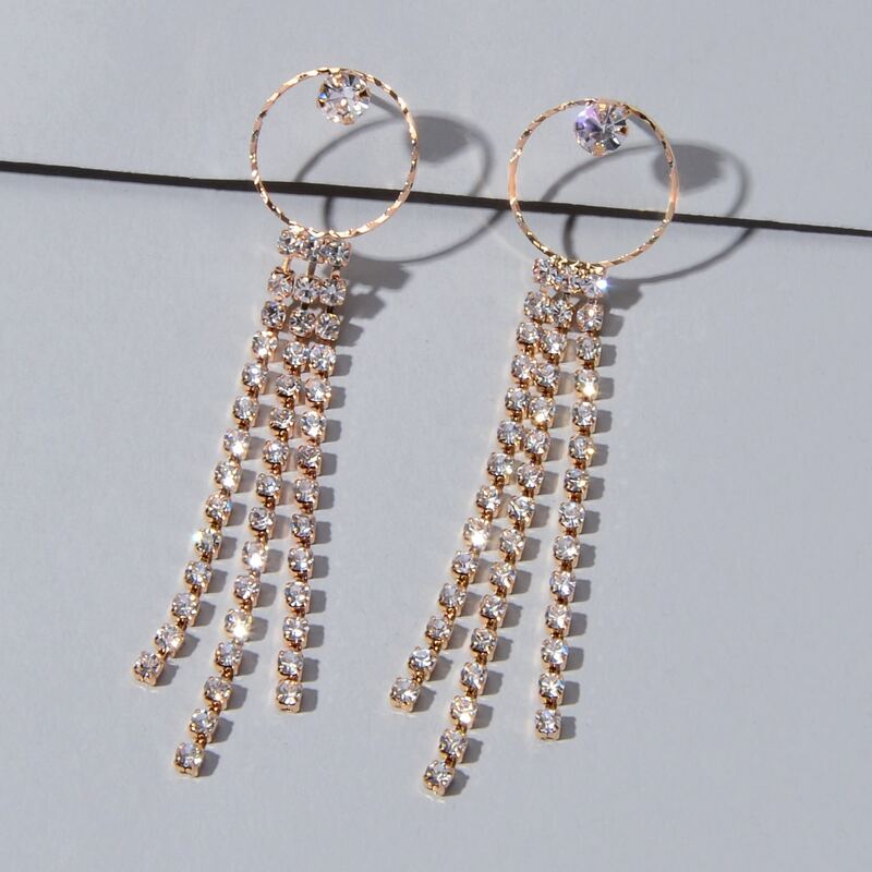 

Rhinestone Tassel Drop Earrings, Gold