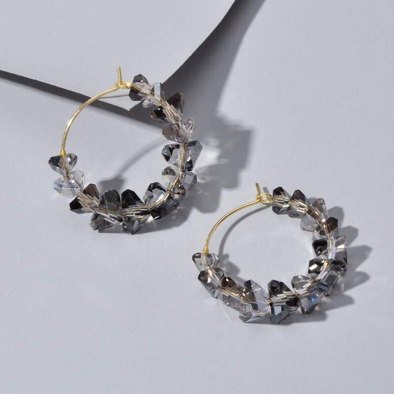 

Rhinestone Engraved Hoop Earrings, Black