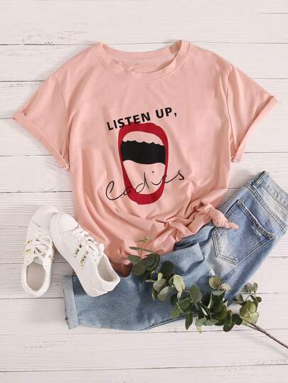 Plus Lip And Slogan Graphic Tee