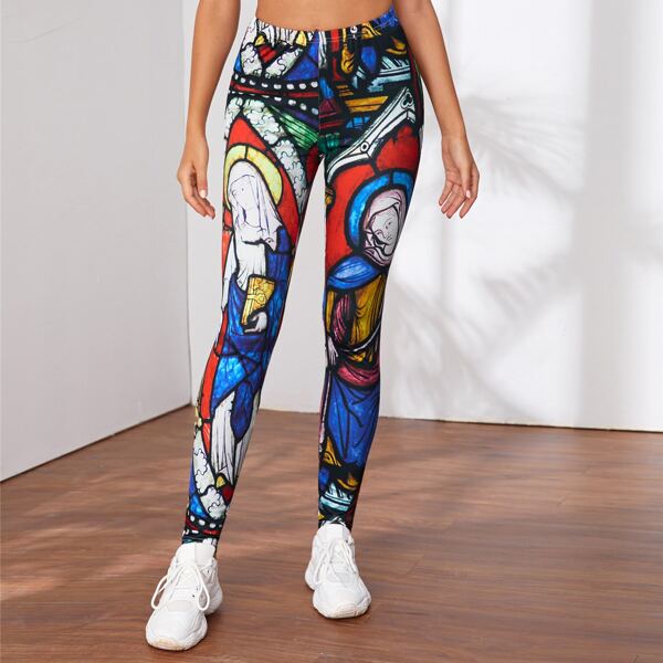 

Elastic Waist Figure Graphic Leggings, Multicolor