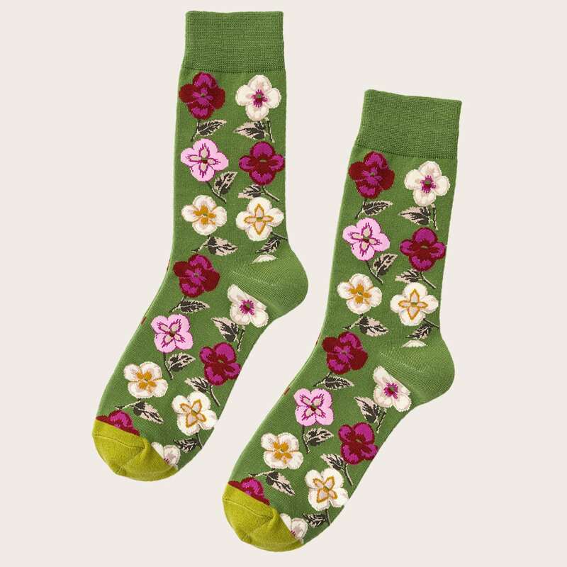 

Floral Pattern Socks, Green