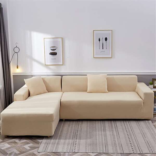 

Solid Sofa Cover Without Cushion Cover, Beige