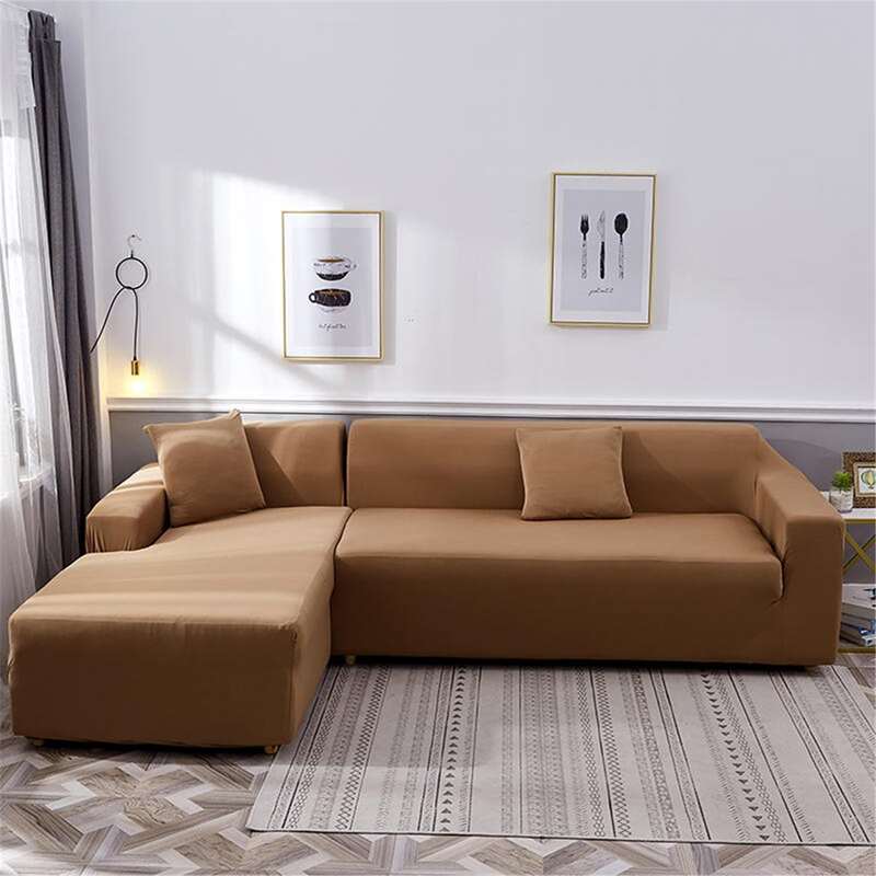 Solid Sofa Cover Without Cushion Cover, Khaki