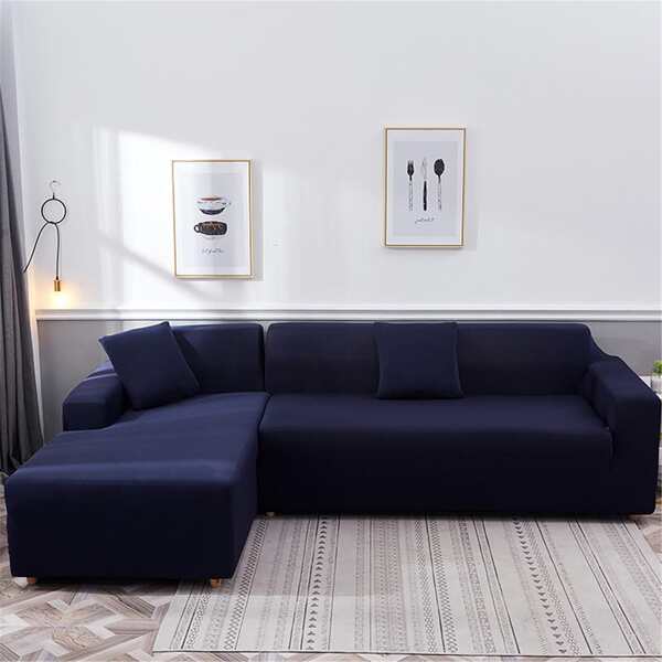 

Solid Sofa Cover Without Cushion Cover, Navy blue