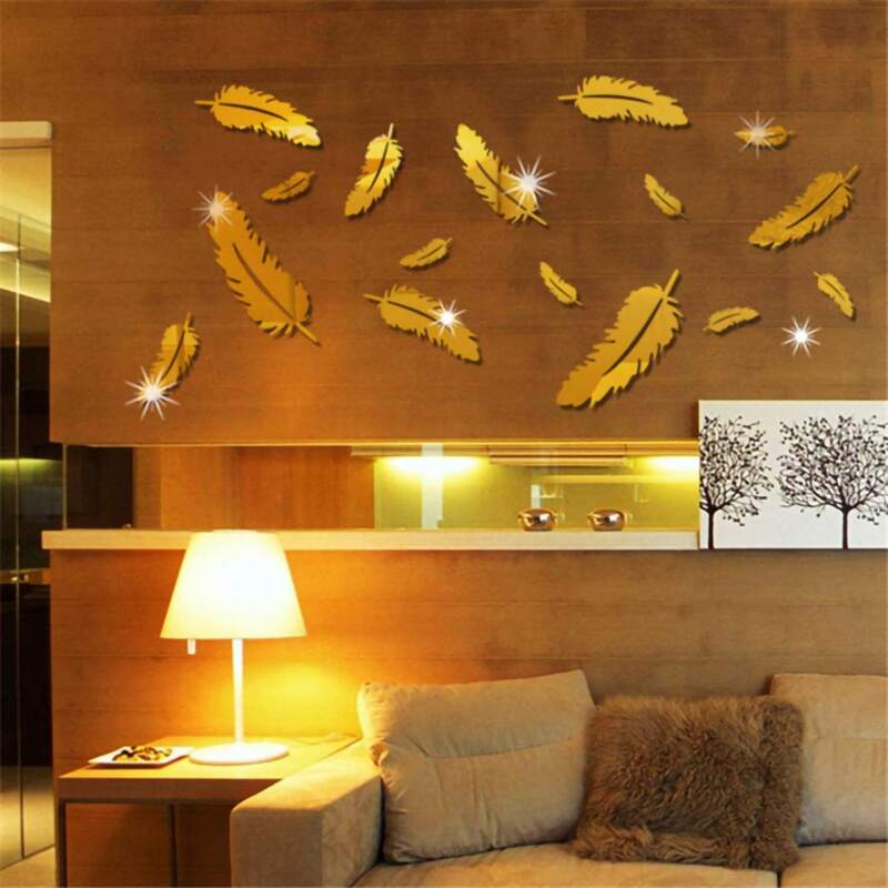 

1set Feather Mirror Surface Wall Sticker, Multicolor