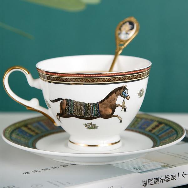 

1pc Horse Pattern Tea Cup & 1pc Saucer, Multicolor